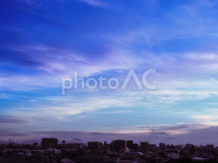 街の夕日 街,夕方,夕日の写真素材