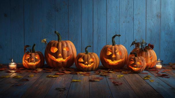 並ぶジャックオランタンの写真