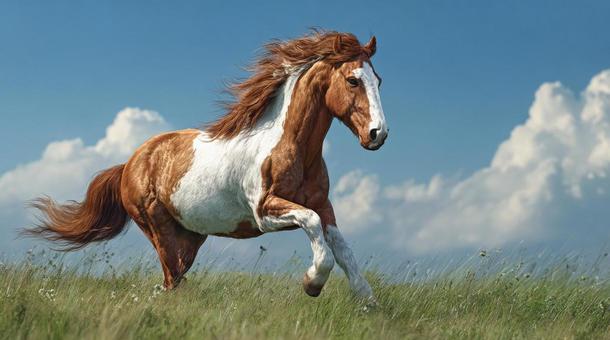 草原を疾走する馬 草原を疾走する馬の写真