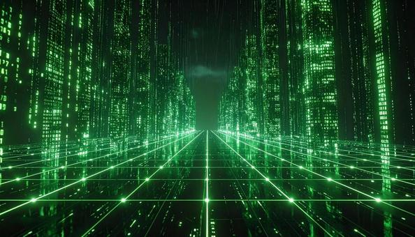 無限に続くデータの街並みの写真