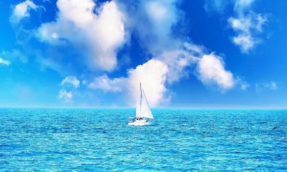 海原の風景①(夏空) 海原の風景①(夏空) 海,ヨット,水平線の写真素材