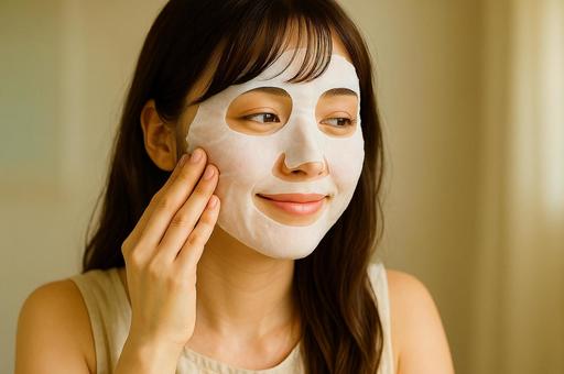 シートマスク・パックをする女性2 シートマスク・パックをする女性2の写真