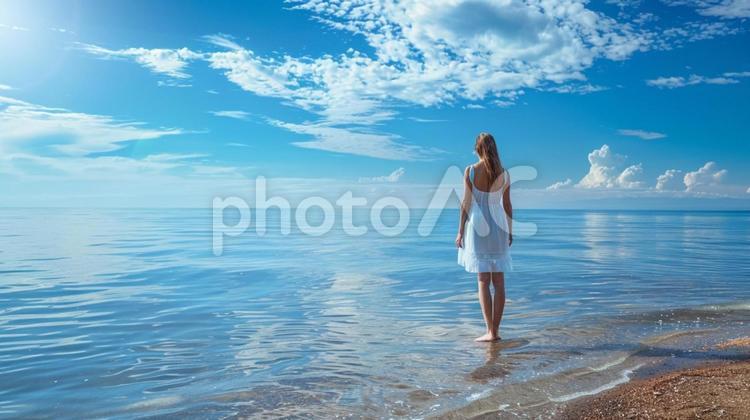 空と海と女性５ 空,海,女性の写真素材