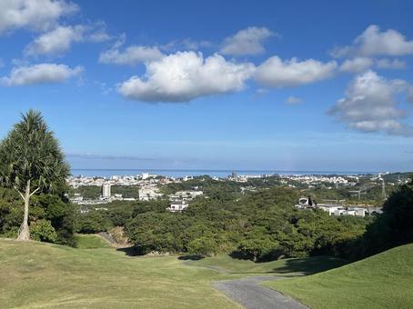 中城から 中城から 空,海,緑の写真素材