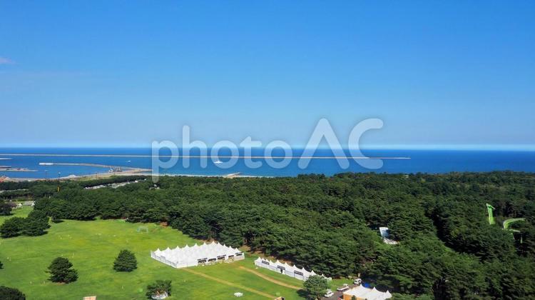 ひたち海浜公園・観覧車からの眺望・鹿島灘 初秋,国営ひたち海浜公園,鹿島灘の写真素材