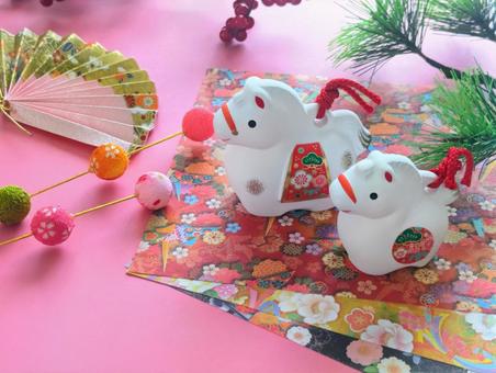 可愛い午年の年賀状2 お正月,年賀状,年末年始の写真素材