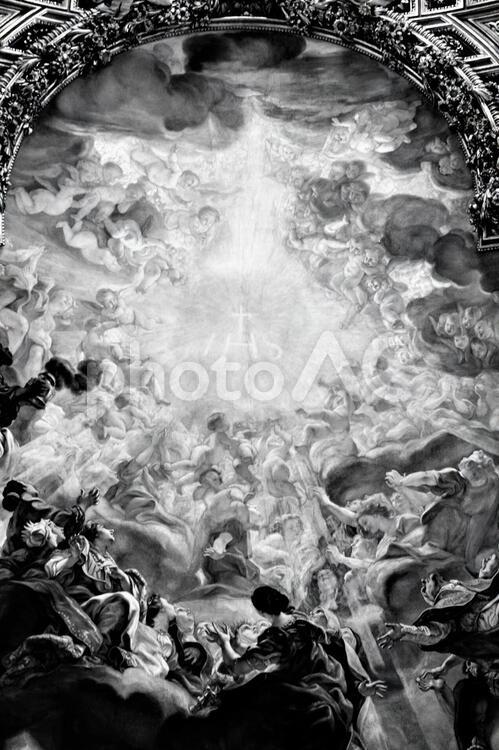ジェズ教会９　モノクロ ジェズ教会,幻想的,天井の写真素材