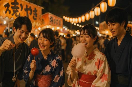 夏祭りの夜の屋台風景 夏祭りの夜の屋台風景の写真