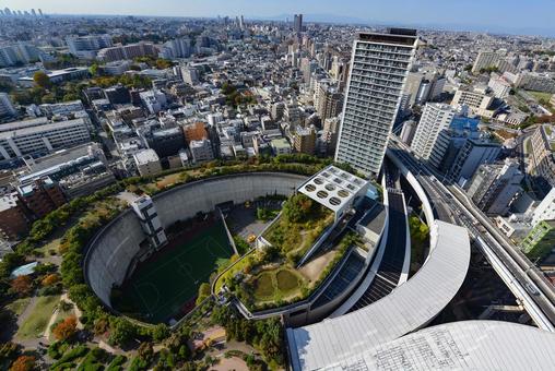 上から見た目黒天空庭園 目黒天空庭園,オーパス夢広場,建物の写真素材