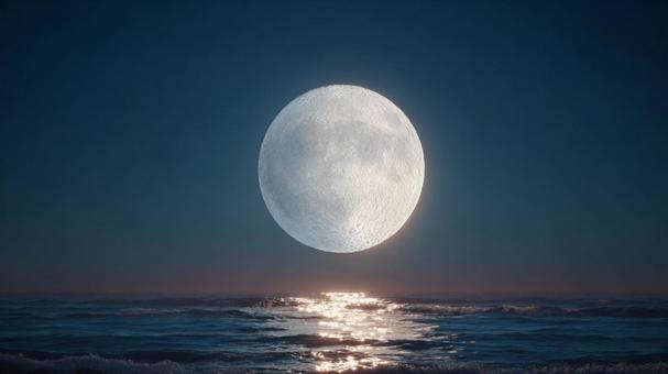 夜空に輝く満月と、水面に映る幻想的な月光 夜空に輝く満月と、水面に映る幻想的な月光の写真