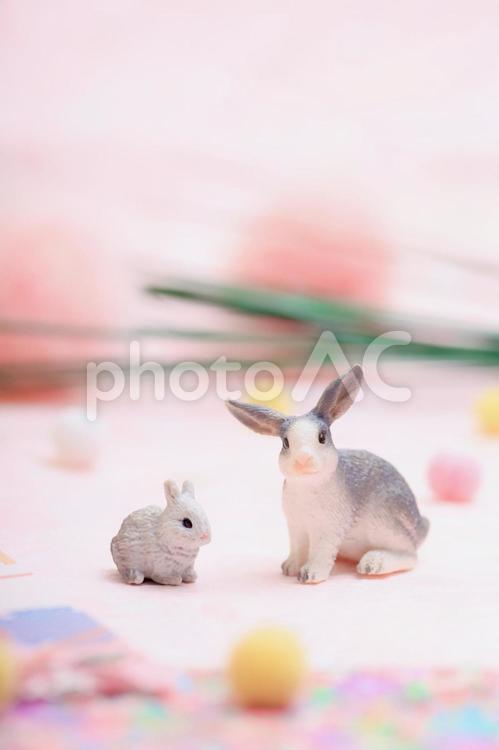 玉と草とうさぎ うさぎ,シュライヒ,シュライヒフィギュアの写真素材