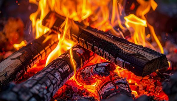 薪が燃える焚火のクローズアップの写真