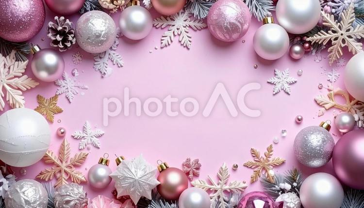 クリスマス　フレーム　ピンク色の背景 クリスマス,フレーム,ピンクの写真素材