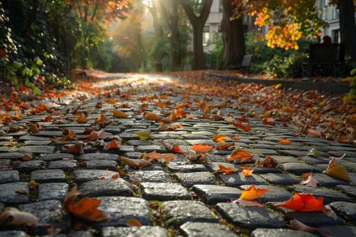 石畳に舞い落ちる紅葉 石畳に舞い落ちる紅葉の写真