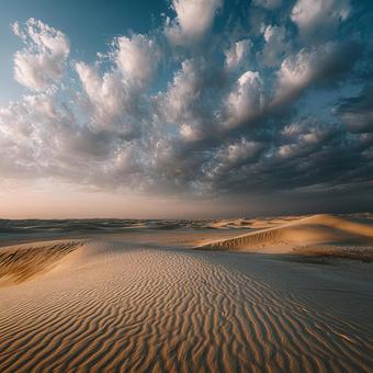 砂丘に広がる夕焼けの空と雲 砂丘に広がる夕焼けの空と雲の写真