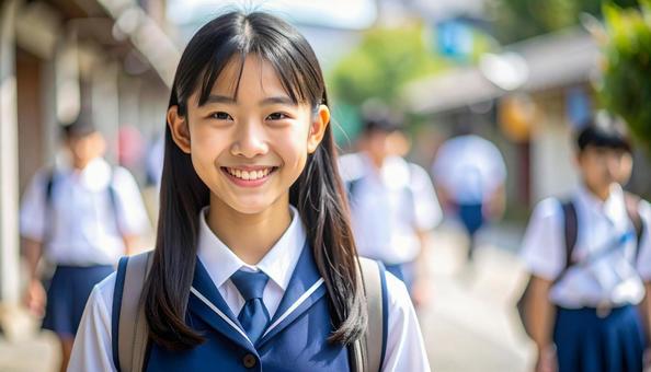 登校中の女学生 登校中の女学生の写真
