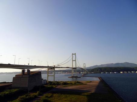 白鳥大橋 吊り橋,白鳥大橋,室蘭港の写真素材
