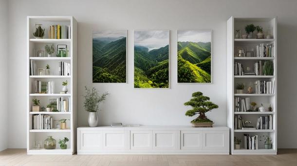 本棚と観葉植物のある部屋の写真