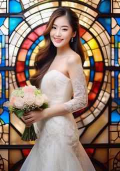 白いウエディングドレスの女性 白いウエディングドレスの女性の写真