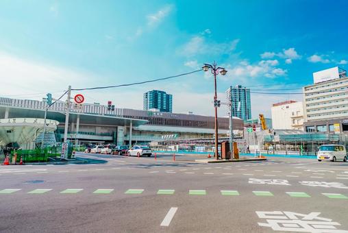【新潟】新潟駅周辺の街並み 新潟,空,青空の写真素材