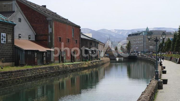 北海道小樽市の小樽運河、石造倉庫群 小樽運河,小樽市,北海道の写真素材