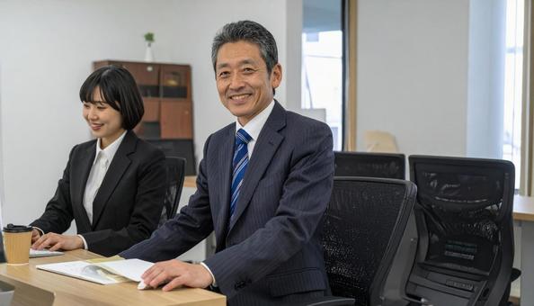 事務所　オフィスで働くミドルビジネスマンの写真