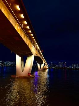 ソウル_夜景 ソウル_夜景 夜景,橋,漢江の写真素材