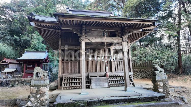 下里八宮神社の本殿と狛犬 神社,本殿,狛犬の写真素材