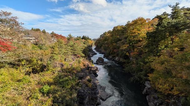 岩手県一関市　厳美渓　紅葉　2 岩手県,一関市,厳美渓の写真素材