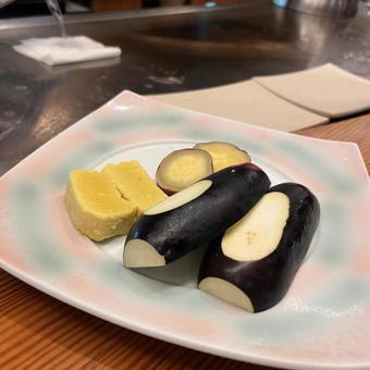 茄子とさつまいも 食事,ディナー,コースの写真素材