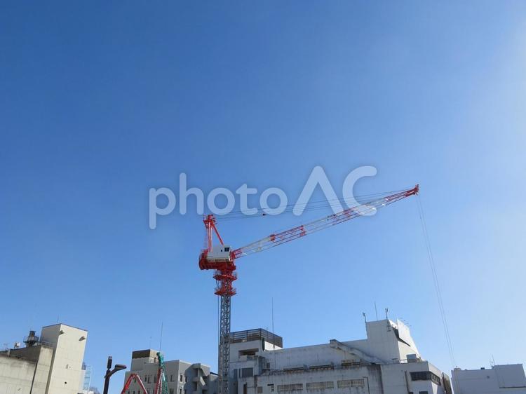 水戸駅北口の再開発工事現場 再開発,タワークレーン,重機の写真素材