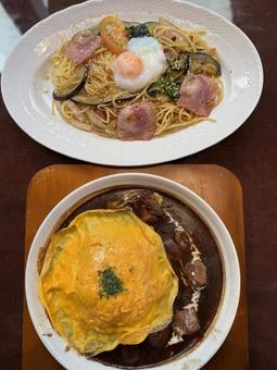 オムライス&パスタ オムライス&パスタ オムライス,オムライスカレー,ランチの写真素材