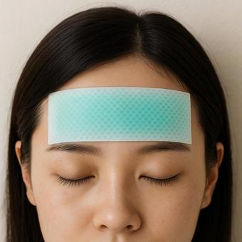 冷却ジェルシートでおでこ冷却 冷却ジェルシートでおでこ冷却の写真