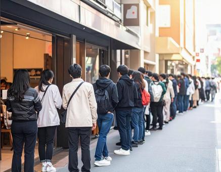 人気の店に並ぶ人々の行列イメージ 人気の店に並ぶ人々の行列イメージの写真