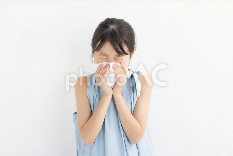 鼻水をかむ女の子　 runny nose 鼻水,アレルギー,女の子の写真素材
