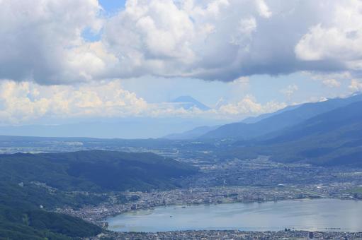 諏訪湖と富士山 諏訪湖,富士山,諏訪湖と富士山の写真素材