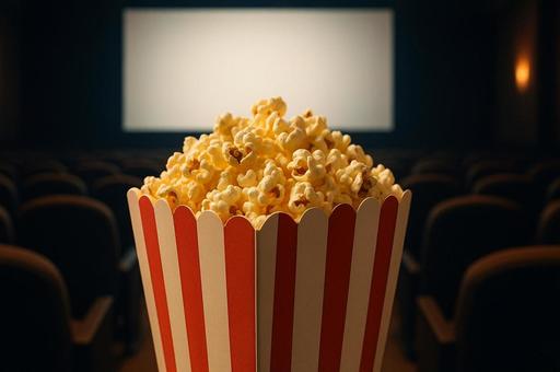 映画館のスクリーンとポップコーン 映画館のスクリーンとポップコーンの写真