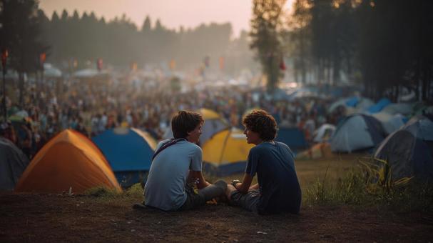 フェス会場での友情の夕暮れ フェス会場での友情の夕暮れの写真