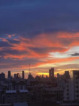 Bangkok sunset orange sky, JPG
