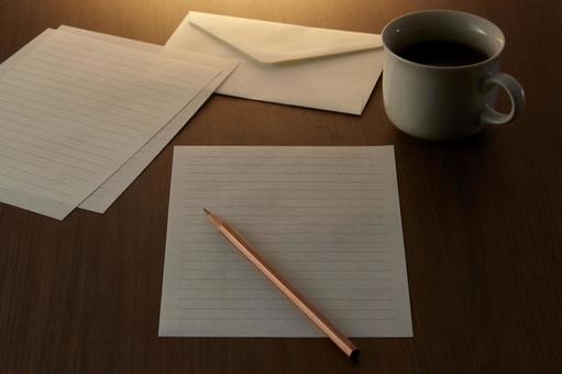 便箋 お手紙 お便り 鉛筆 コーヒー 便箋 お手紙 お便り 鉛筆 コーヒー 便箋,手紙,白紙の写真素材