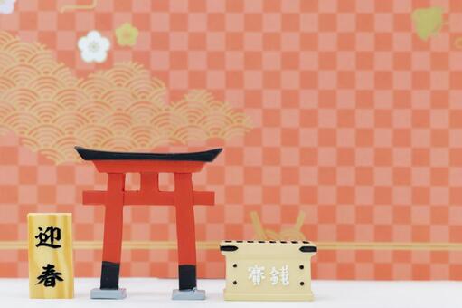迎春飾りと鳥居と賽銭箱 (和風/正月) 迎春,お正月,新年の写真素材