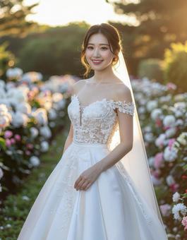 ウエディングドレスの女性 ウエディングドレスの女性の写真