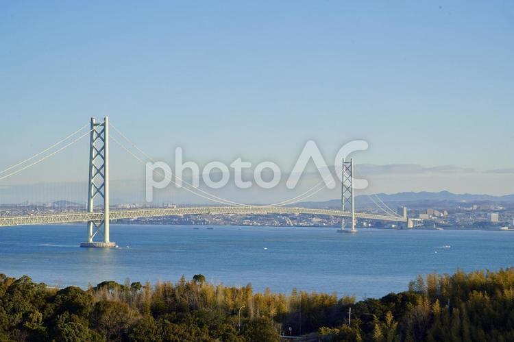 兵庫　明石海峡大橋　淡路SAから 明石海峡大橋,明石海峡,橋の写真素材