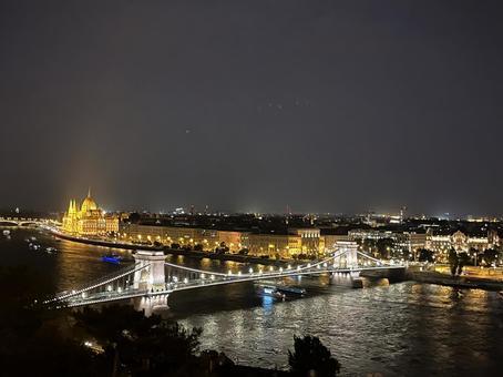 ハンガリー　ドナウ川の夜景 ハンガリー,夜景,ライトアップの写真素材