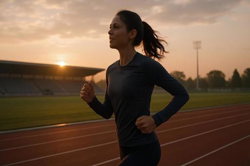 夕焼けに映えるランニング 夕焼けに映えるランニングの写真