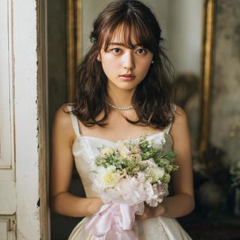 不安げな新婦 不安げな新婦の写真