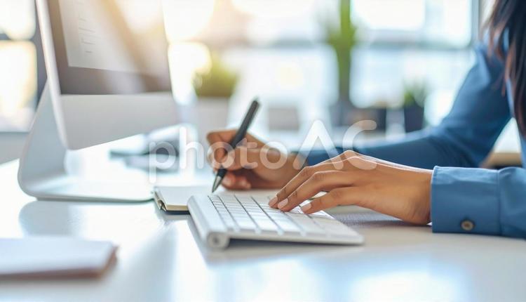 メモを取る女性会社員の腕 ビジネス,メモ,手帳の写真素材