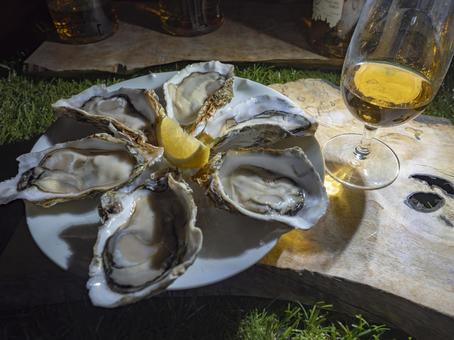 宵のひととき、牡蠣と琥珀の誘惑 生牡蠣,海鮮,グルメの写真素材