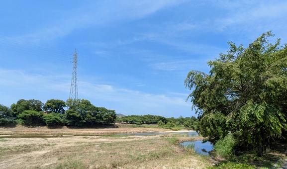Photo, aosha river, imabari city, blue sky, 