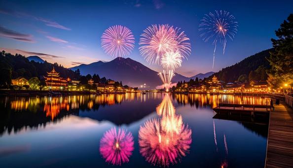川 打ち上げ花火 夏 川 打ち上げ花火 夏の写真
